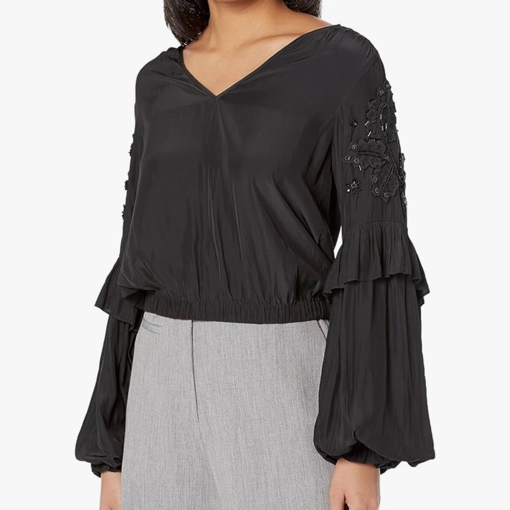 PatBo Black beaded Long Sleeves blouse size